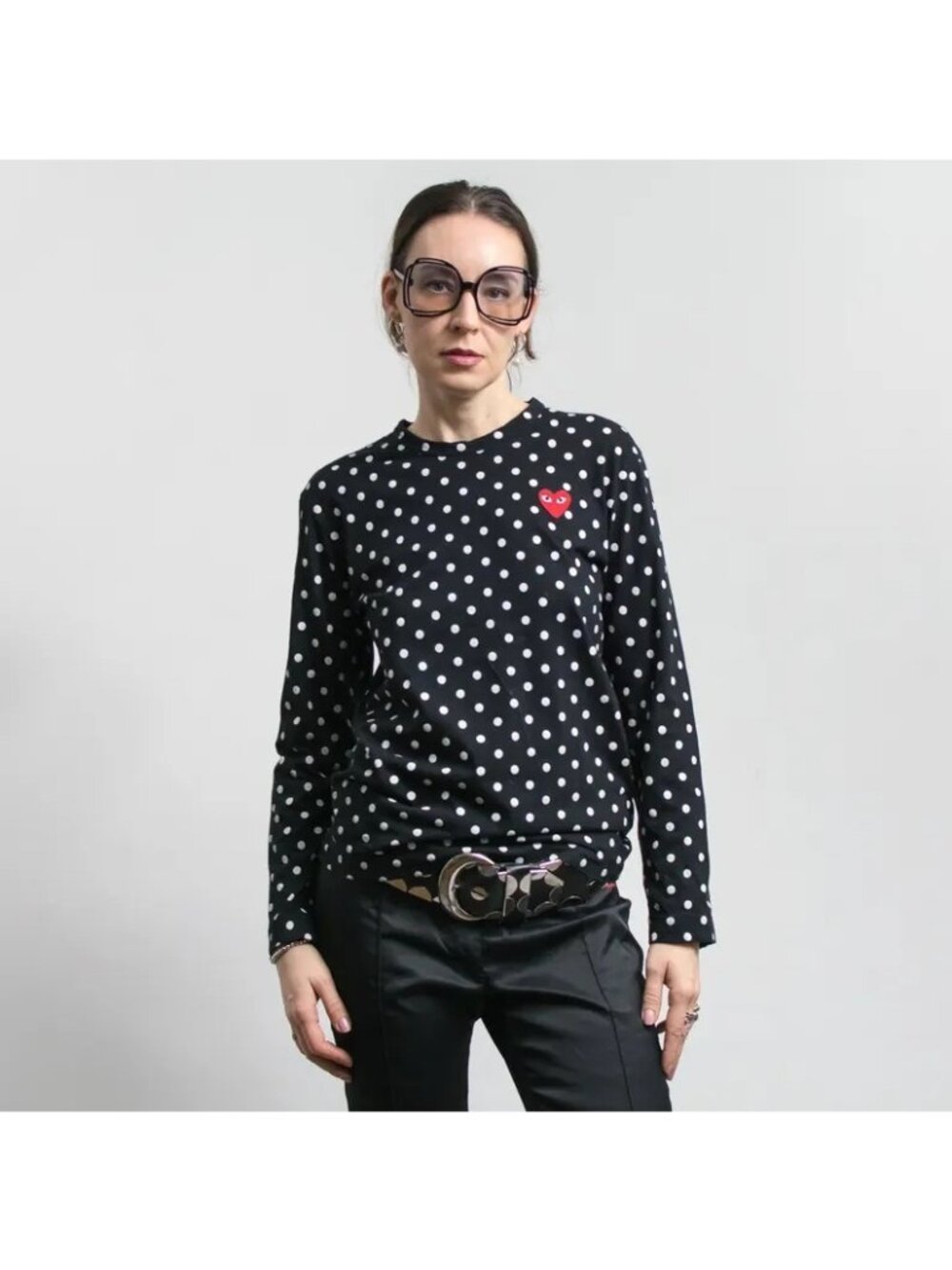 Comme Des Garçons Play Polka Dot Long Sleeve T Red Heart Logo Japan CDG XL